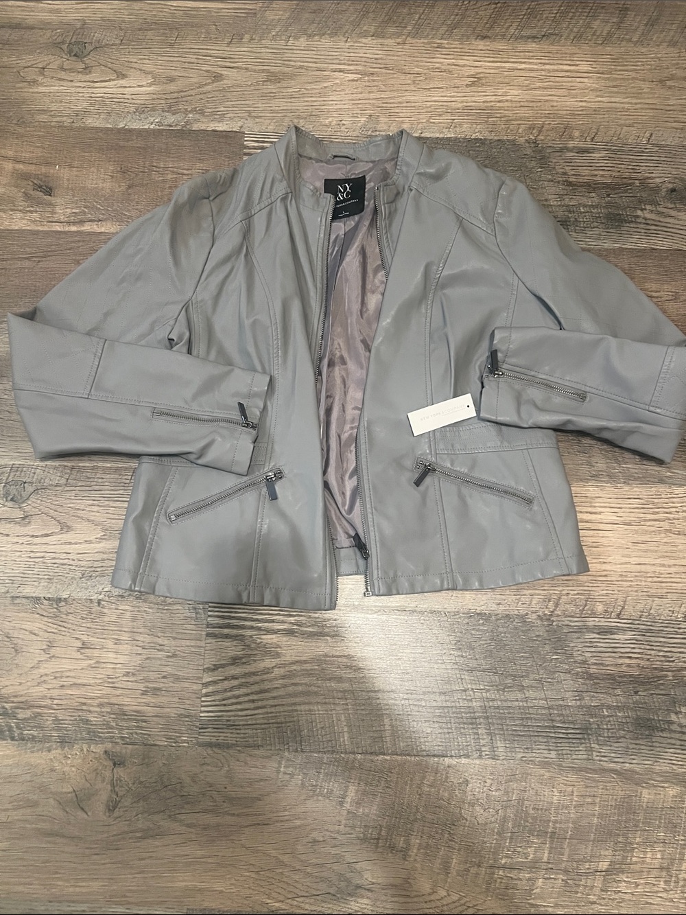 New York & Company Light Gray Moto Jacket
